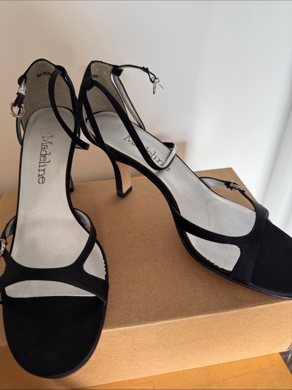 Madeline Black Suede Strappy Open-Toe Ankle-Heels
